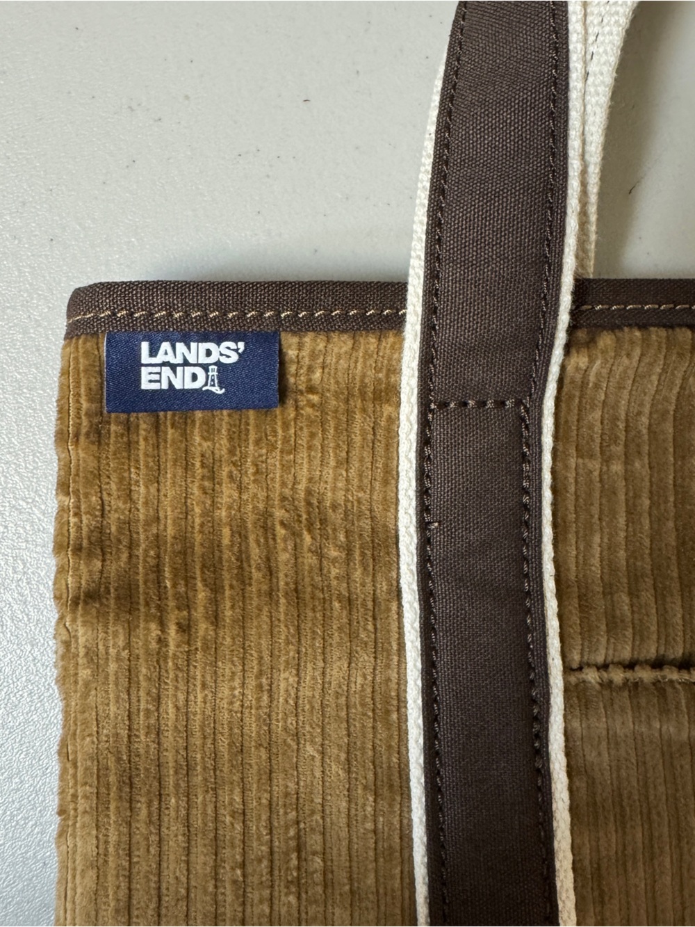 NWT LANDS END 5 Pocket Corduroy Tote Bag Tan Brown Dark Toffee Preppy Classic - Picture 3 of 14